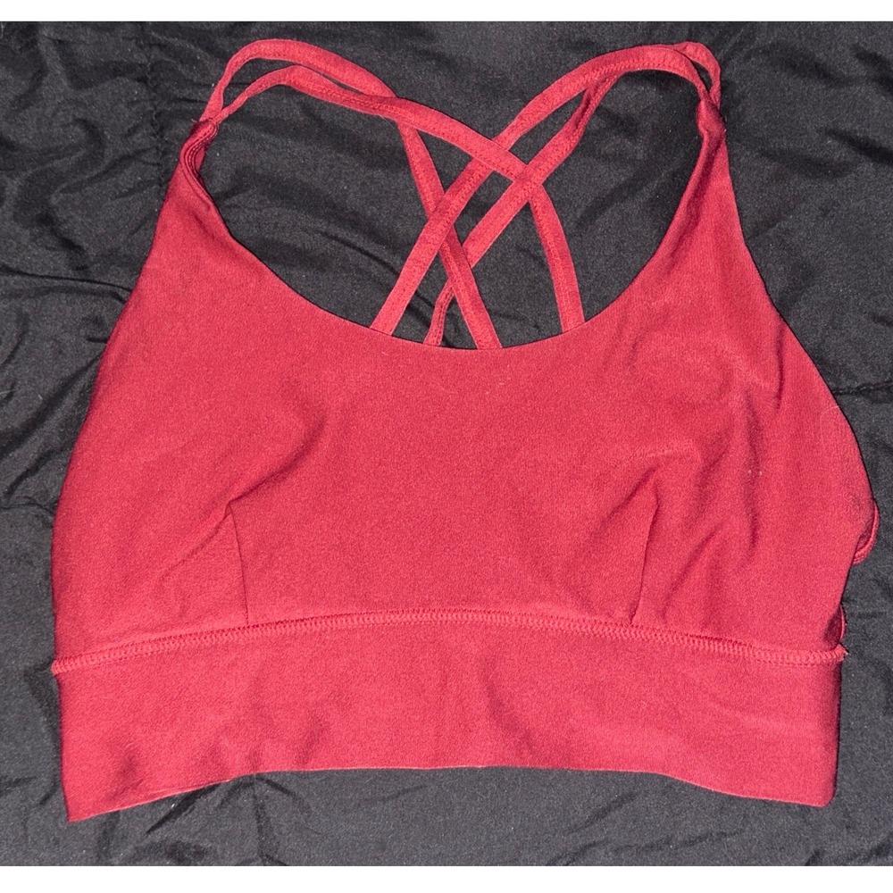 Athletic Works Burgundy Low Impact Strappy Back Sports Bra, Size Medium